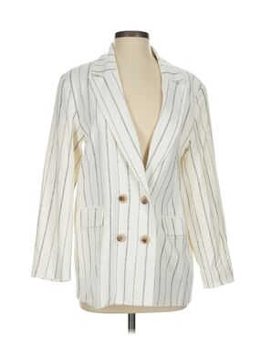 Old Navy Linen Blazer Ivory/Cream with Navy Stripes Double Breasted  NWT Size S